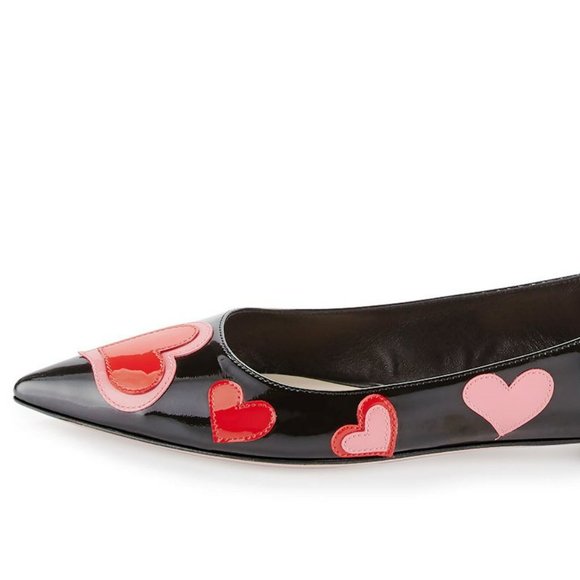 Prada Black Multi Heart-applique Pointed-toe Flats - Picture 2 of 9